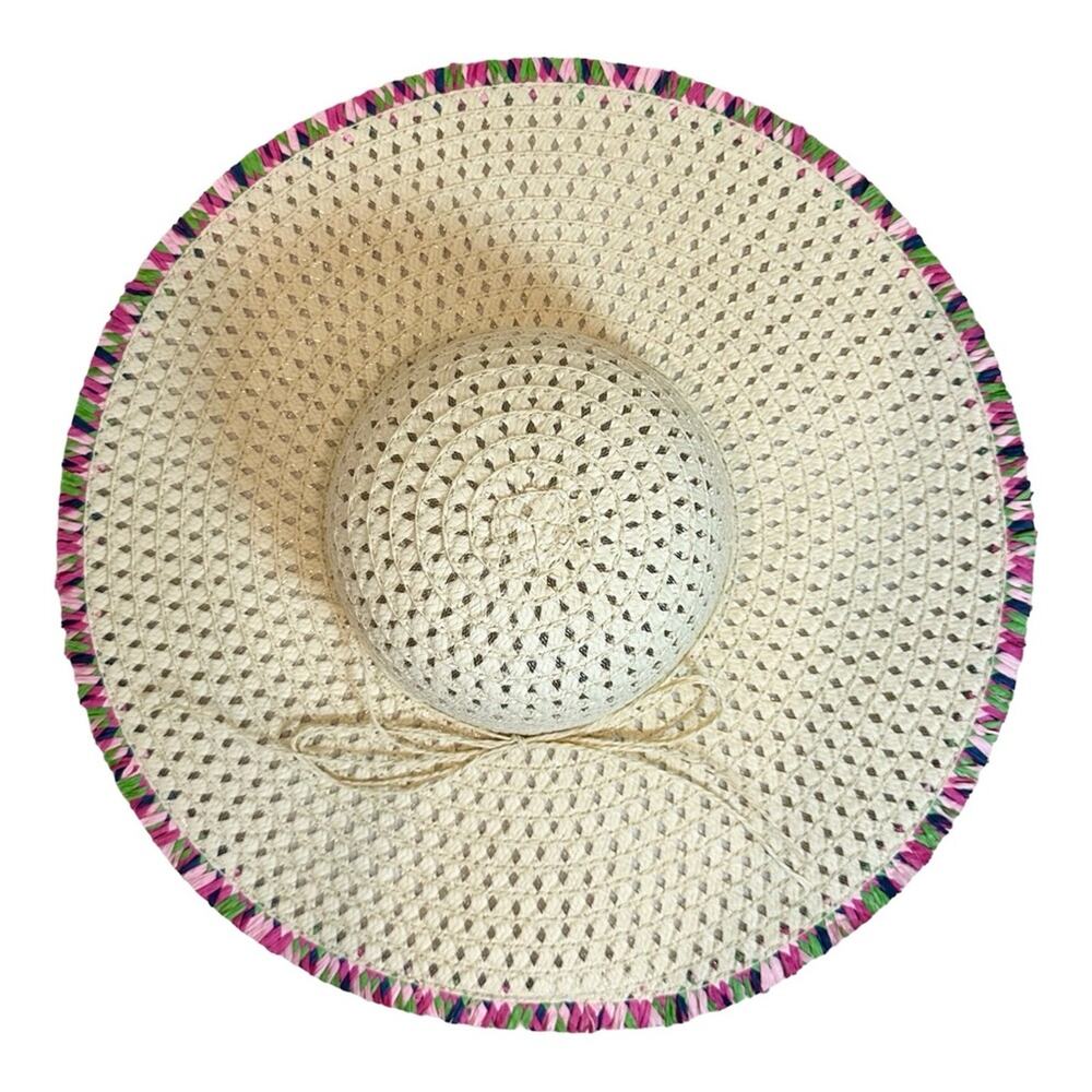 Beautiful Sun Beach Hat Natural With Colorful Trim